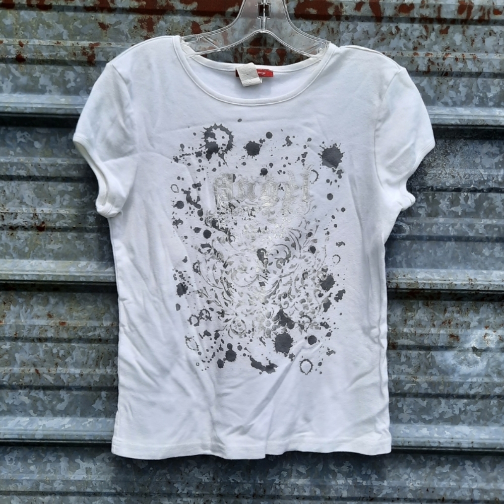 White Angel Shirt with Silver Splatter Paint Design